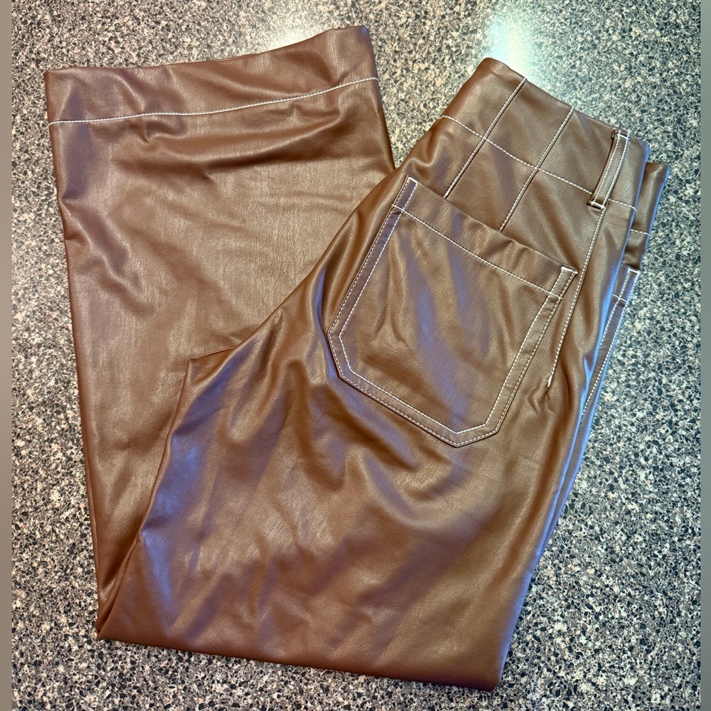 “MAEVE” Anthropologie Vegan Leather Colette Cropped Wide Leg Pant - Picture 5 of 16
